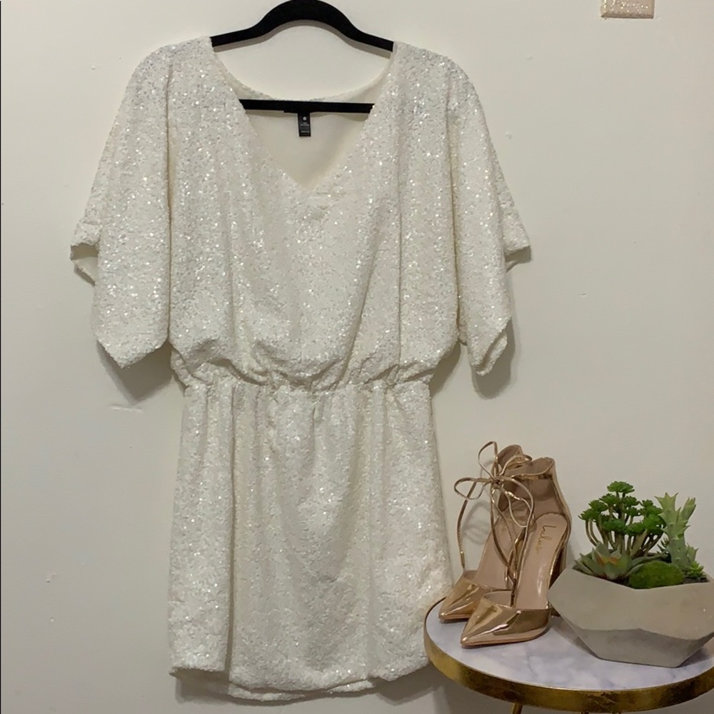 HOCO Prom White Sequins Dress